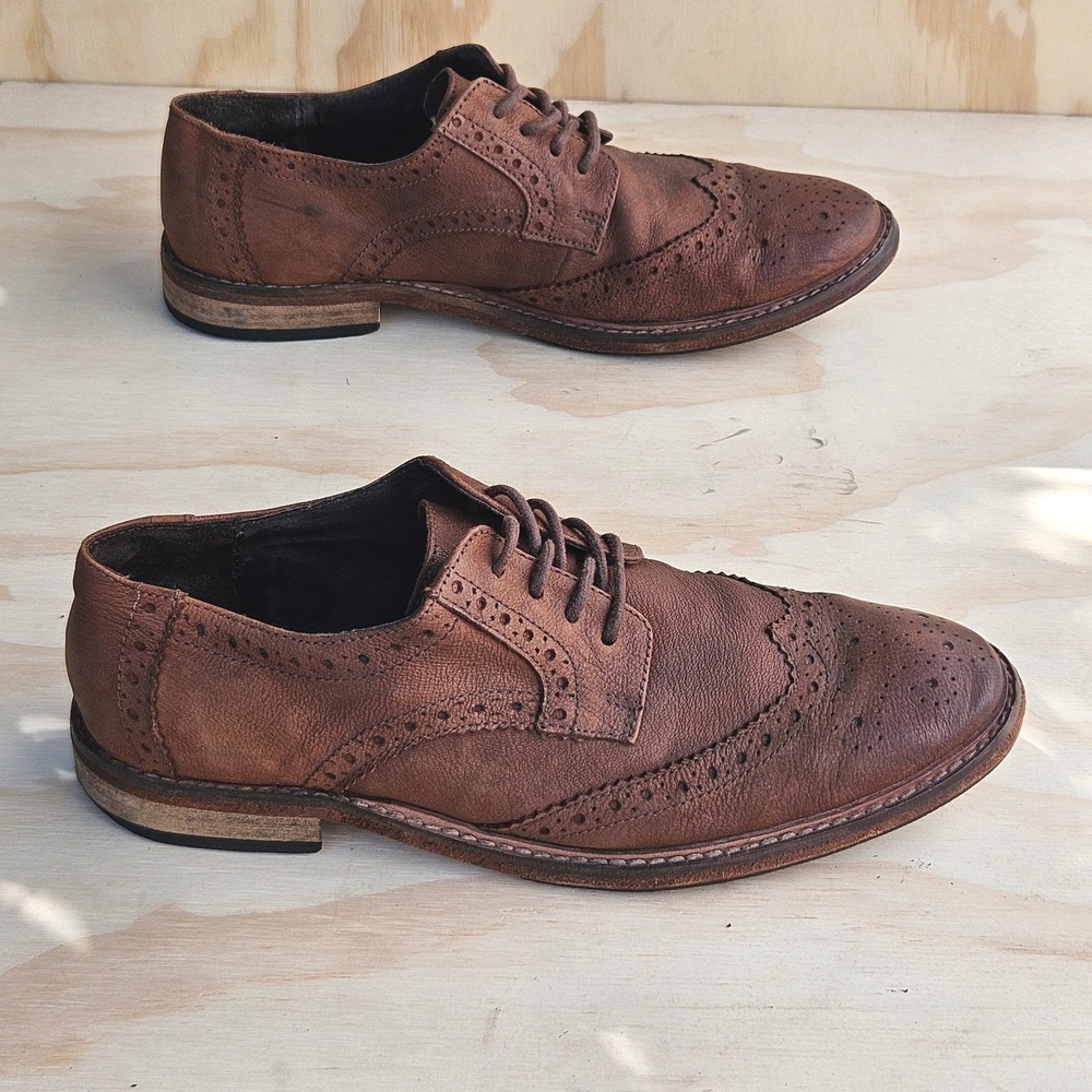 Kenneth Cole Reaction Re Prove Mens 7 Brown Leather Wingtip Oxford Vibram Sole